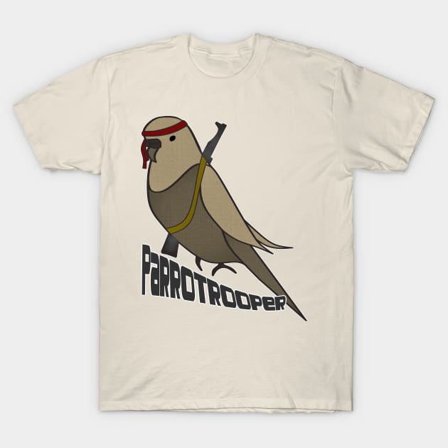 Budgerigar parrotrooper fighter gift weapon T-Shirt by Littlelimehead